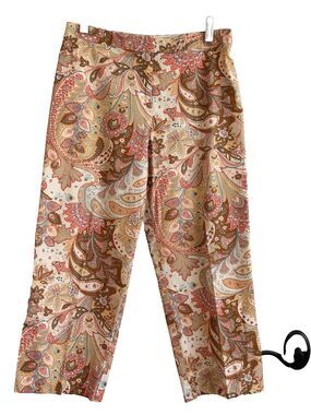 Fibers Barbara Lesser Womens 10 Paisley Pants Made USA Cotton Straight Cropped